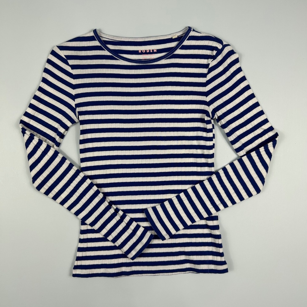 Boden Womens Navy Blue White Striped Ribbed Long Sleeve Cotton Tee T1397 US 0